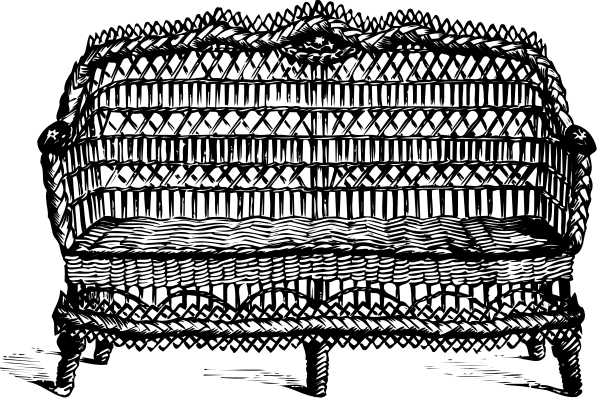 The black and white photo shows a woven basket with intricate patterns on it placed next to another similar object that appears damaged in some way.
