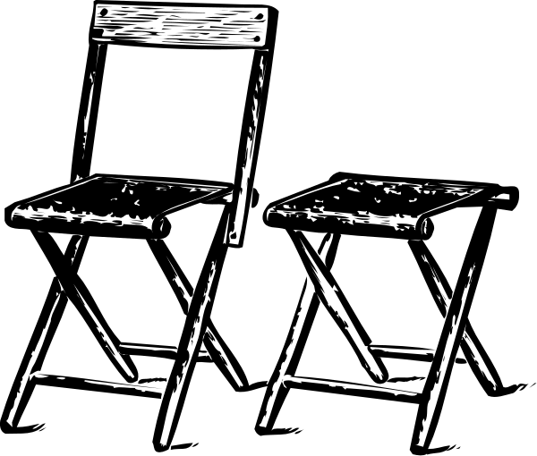 The black and white illustration shows three chairs with a simple background.