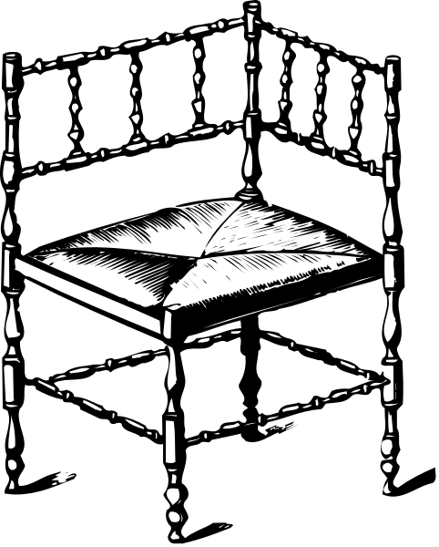 The black and white illustration shows a four poster bed with chains connecting it to an iron frame at its base.