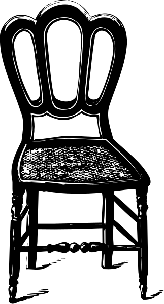 The black and white photo shows a chair with two hands resting on it against a dark background.