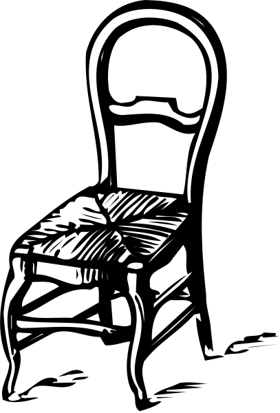 The black and white illustration shows a chair with an armrest on it against a dark background.
