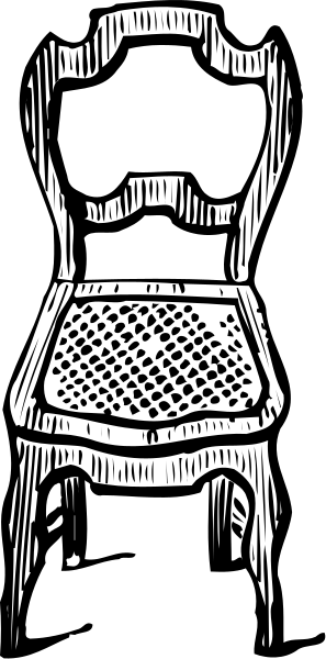 The black and white illustration shows a chair with an open seat next to it on what appears to be a dark background.