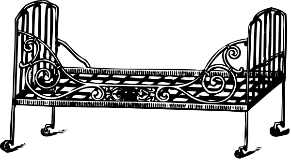The black and white illustration shows a bench with an intricate backrest design featuring scrollwork on either side of it in what appears to be a gothic architectural style.