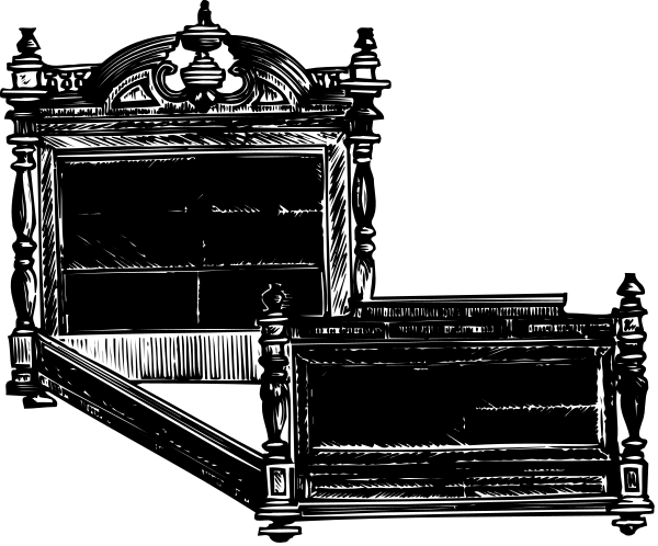 The black and white illustration shows a stage with an empty balcony on either side of it at nighttime.
