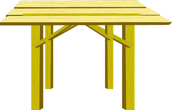 The image shows a simple wooden picnic table with two benches on either side against an indistinct background that does not provide any additional context about location or time of day.