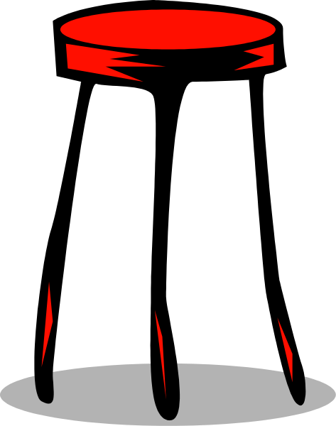 The black stool with a red top has legs that look like spider limbs against a white background.