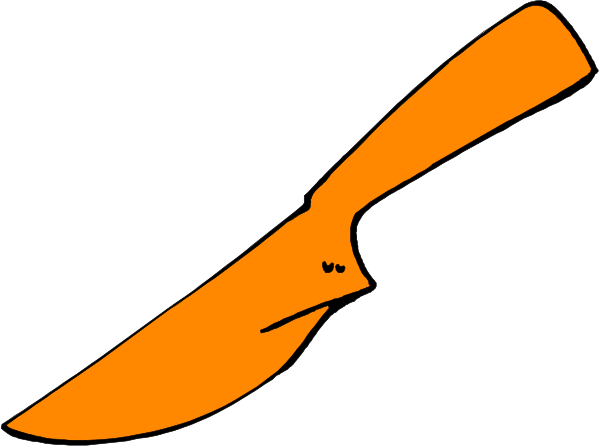 The image shows a red knife with an orange handle against a white background.