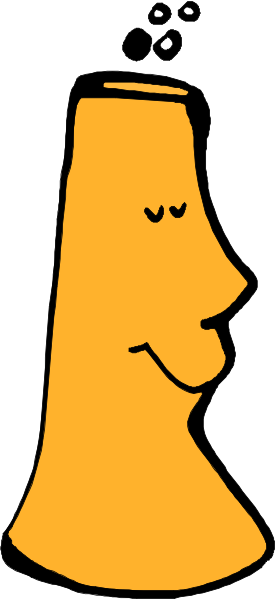 The image shows a cartoon of an orange bottle with two eyes on it standing next to what appears to be a white wall banner that has been partially obscured by another object in front of it; there is no text present, and only one eye can be seen from each side due to the angle.