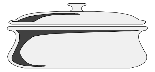 The black and white silhouette of a pot with lid on top against a gray background.