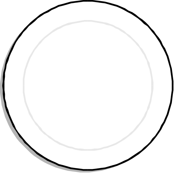 The image shows three white plates with a black outline on them against an empty background.