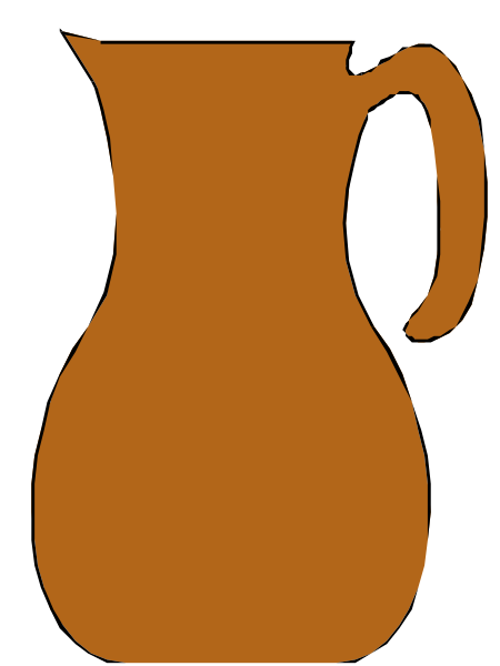 The image shows a brown pitcher with two handles on either side of its body against an indistinct background.