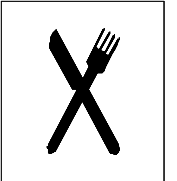 The image shows a white square with an icon of eating utensils on it next to a black cross-out symbol indicating prohibition.