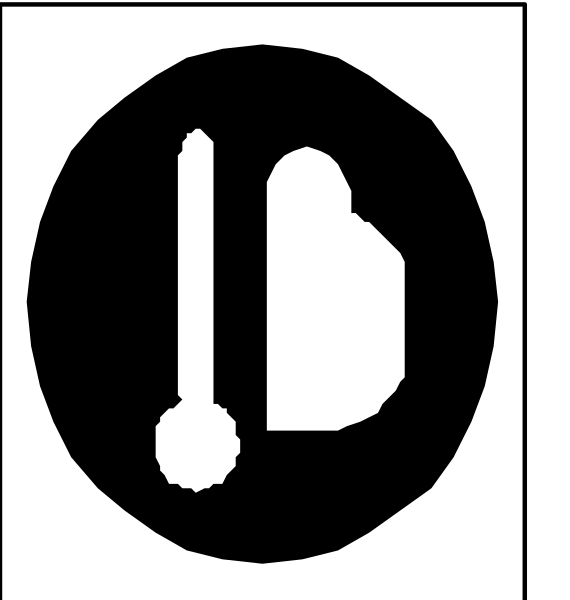 The image shows a black icon with white text that reads "D" inside it on top of an upside-down hammer symbol below.