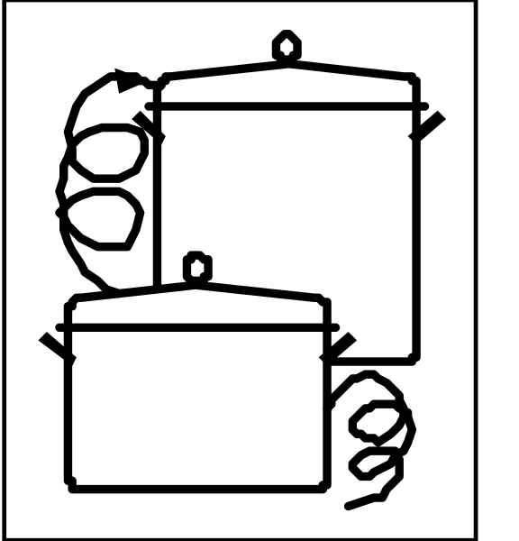 The image shows a black and white illustration of two items: on top is an open box with its lid off; below it appears to be another closed container that looks like a canister but without any visible contents, possibly indicating emptiness or being in need of refilling.