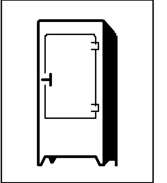 The image shows a simple line drawing of an open refrigerator door with two shelves inside it against a white background on top left corner; to its right is another icon depicting a closed fridge in black color, and below that is a small text "10% off" indicating some kind of discount or sale.
