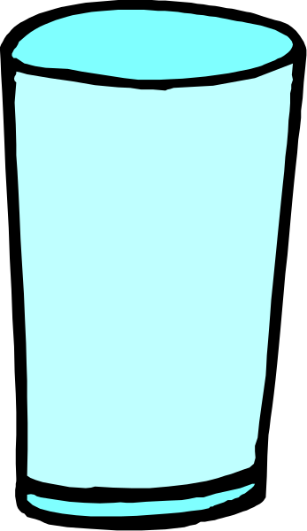 The image shows a simple line drawing of an ice glass with water inside it against a plain background.