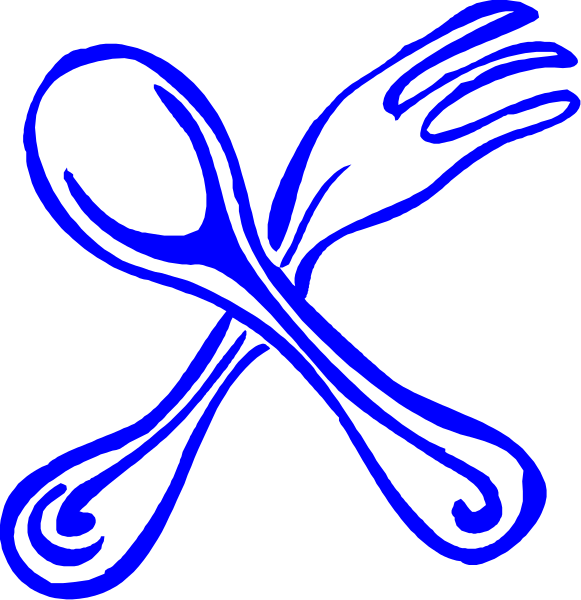 The first frame shows a blue spoon with two handles crossed over each other; the second frame displays an ice cream cone design that is also in shades of blue but has no handle visible on either side.