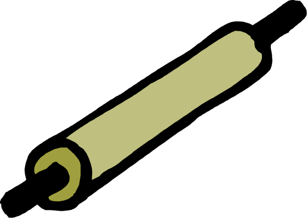 The image shows a roll of paper with an illustration on it that appears to be a yellow pencil lying next to some sort of object resembling a piece of wood or cardboard.