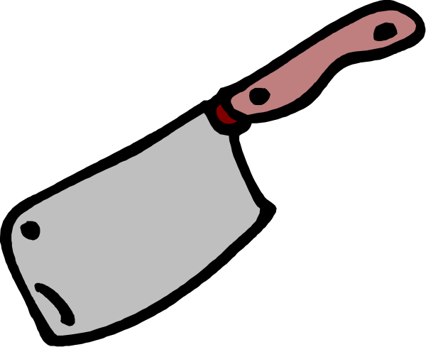 The black and white illustration shows a chef's knife with its blade pointing upwards on top of what appears to be another smaller kitchen utensil that could possibly be an egg slicer or similar tool, both resting against each other in front of two knives crossed behind them at the bottom.