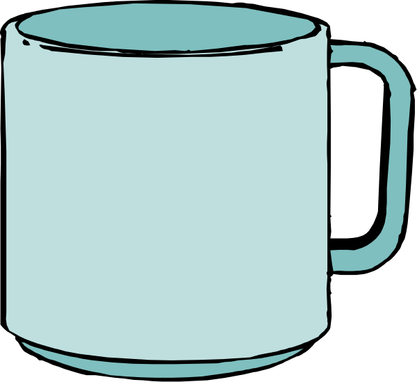 The image shows two coffee mugs on a surface with handles facing upwards; there is no background detail provided to give context about location or environment beyond what can be inferred from these objects themselves.