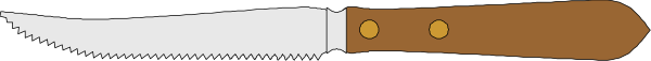 The picture shows a knife with wooden handle on top of something gray that could be mistaken for cement but is likely just another shade of grey paint.
