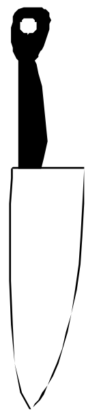 The image shows a black and white photo of an umbrella with its handle on top against a gray background.