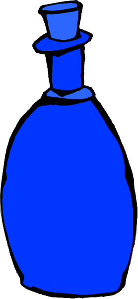 The image shows a blue bottle with two corks on top of it against a white background.