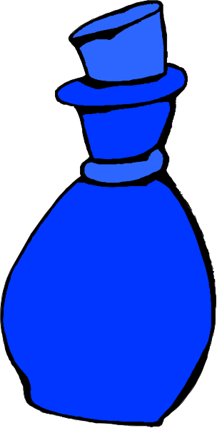 The image shows a blue bottle with an opening at its top against a white background.