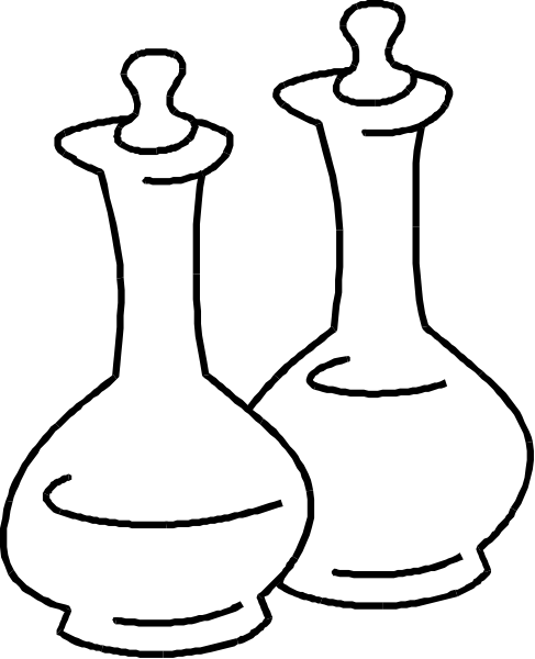 The black and white illustration shows two vases with handles on top of them placed side by side against a dark background.