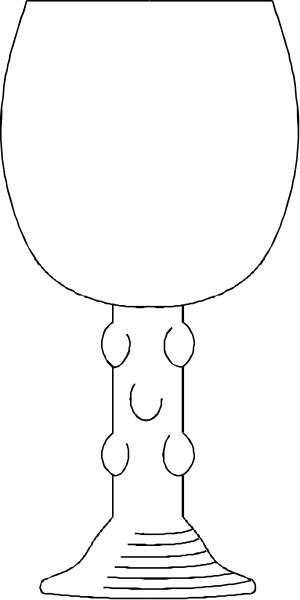 The black and white illustration shows a wine glass with an elongated stem on top of it next to what appears to be a candle holder that has two arms extending from its base in opposite directions.
