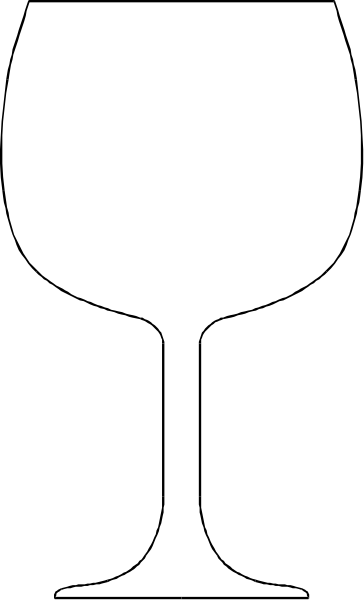 The image shows a wine glass with liquid inside it placed against a black background that has white stripes on either side of the glass.