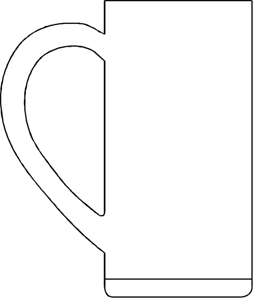 The image shows a white coffee cup with two handles on either side of it against a black background; there is no text present in this clip-art illustration.