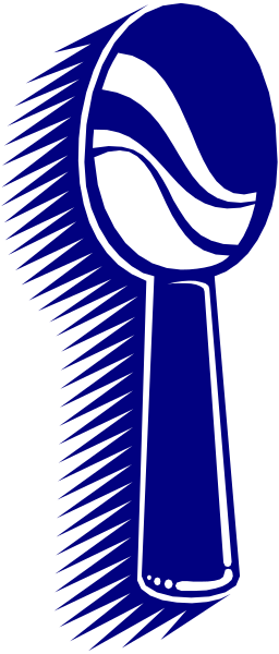 The image shows a blue toothbrush with white bristles on its right side against a gray background.