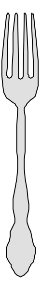 The image shows a fork on top of two spoons with an empty space between them against a gray background.