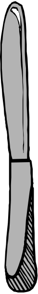 The black and white illustration shows a knife with its blade pointing upwards on top of what appears to be an open book lying flat in front of it.