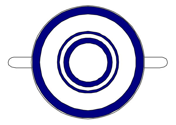 The image shows a logo with an emblem that resembles a target inside of which there is a blue circle on top of what appears to be two concentric circles in shades of gray; above this, there's text and below it, another line of smaller circular shapes forming the bottom part of the design. The background color behind these elements seems darker than the emblem itself.