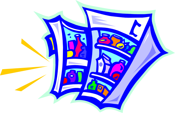 The image shows a cartoon of an open refrigerator door with various items inside it being thrown out into space by what appears to be wind force from above.