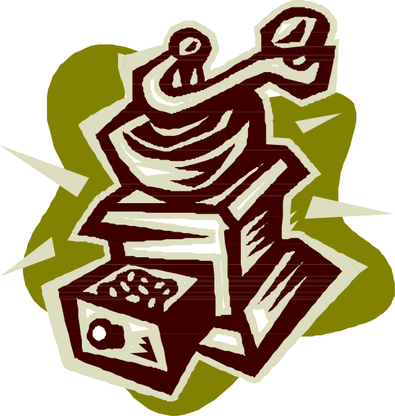 The image shows a cartoon of an old typewriter with keys on top being used by two hands to create text; there is also a small explosion graphic above it that suggests power or energy emanating from the device, and below this illustration lies another smaller one depicting what appears to be coins falling out onto a pile.