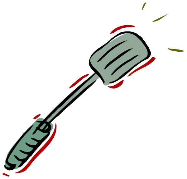 The image shows a cartoon of an electric toothbrush with red bristles being used to clean something that resembles teeth in front of it on what appears to be a black background.