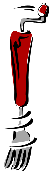 The image shows a red flag with white stripes on it being held by an unseen person against a gray background.
