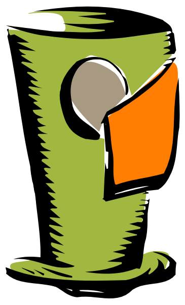 The black and white illustration shows a cup with an orange label on it placed against a gray background.