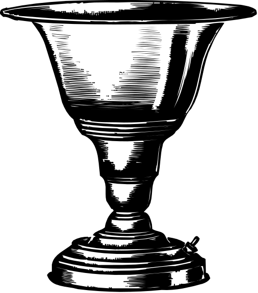 The black and white illustration shows a tall vase with an intricate design on its surface placed against a dark background.