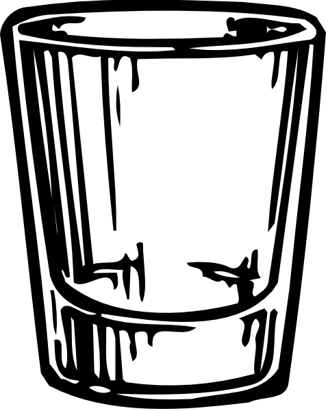 The black and white illustration shows a single glass cup with two visible handles on its sides against an untextured background.