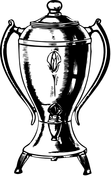 The black and white illustration shows a trophy with two handles on either side of its base, placed against a dark background that transitions to light at the bottom edge where it meets another image below it.