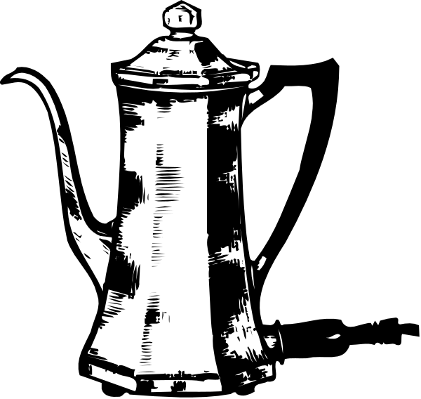 The black and white illustration shows a teapot with its lid open on top of what appears to be an old-fashioned stovepipe oven.