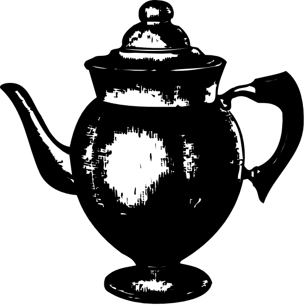 The black and white photo shows a teapot with its lid off on top of what appears to be an object that could possibly be tea leaves in front of it.