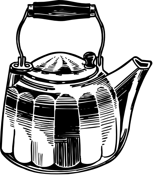 The black and white illustration shows a teapot with an open lid on top of it.