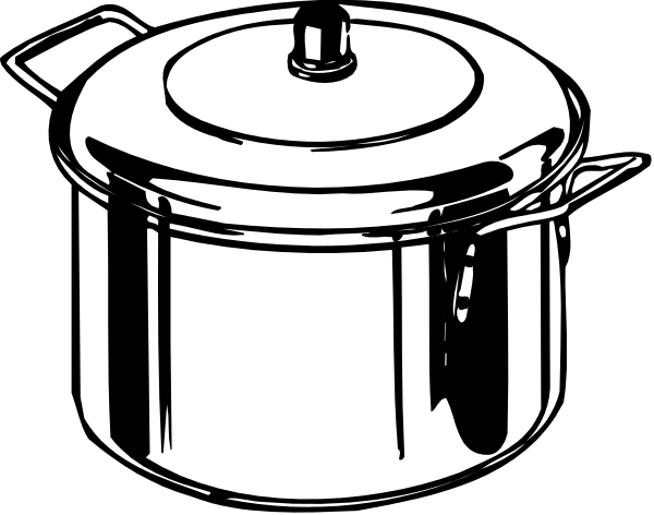 The black and white illustration shows a pot with lid on top of it next to another similar pot without its cover.