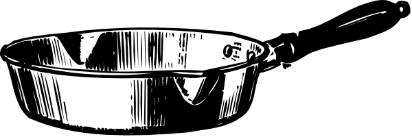 The black and white illustration shows a kitchen scene with two pots on top of each other; there is no text present in this image.