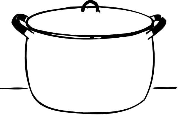 The black and white illustration shows a pot with its lid on top of it placed against a dark background.